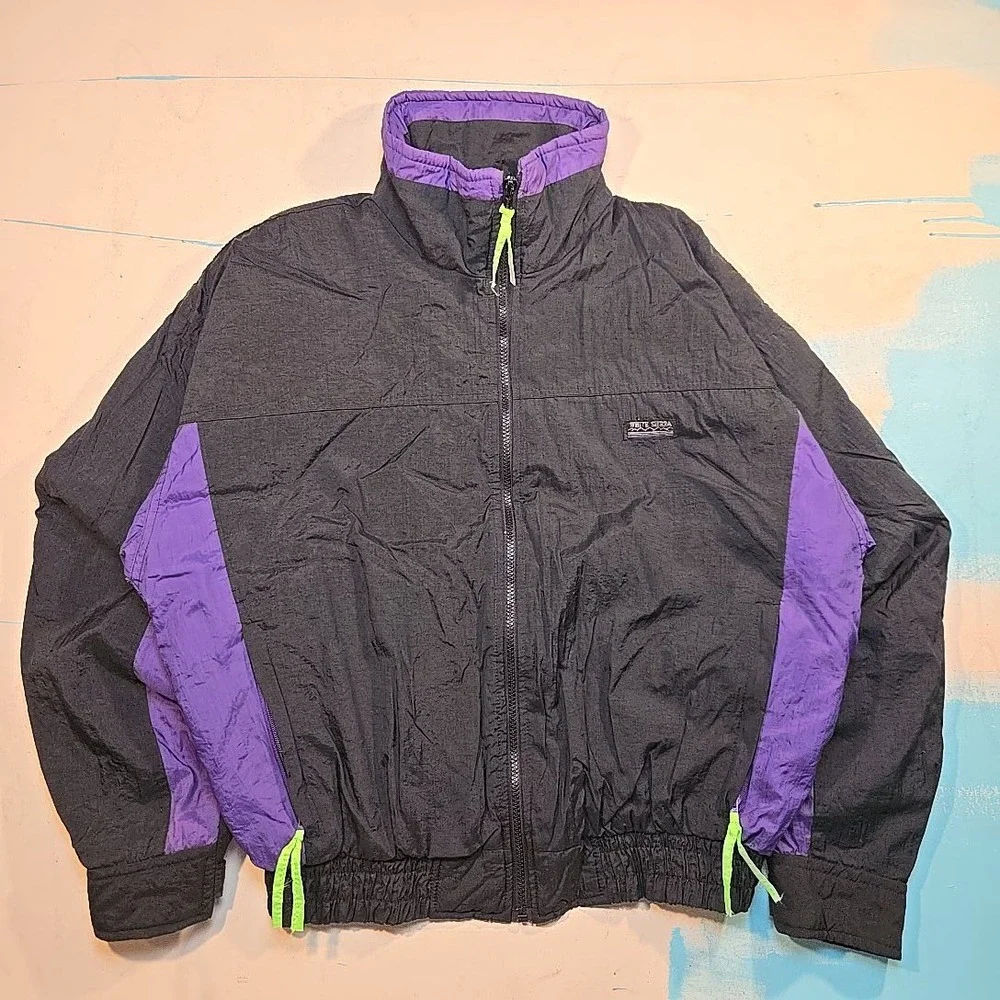 VTG White Sierra L Jacket Black Purple Colorblock Nylon Feather Touch‎ Korea 90s